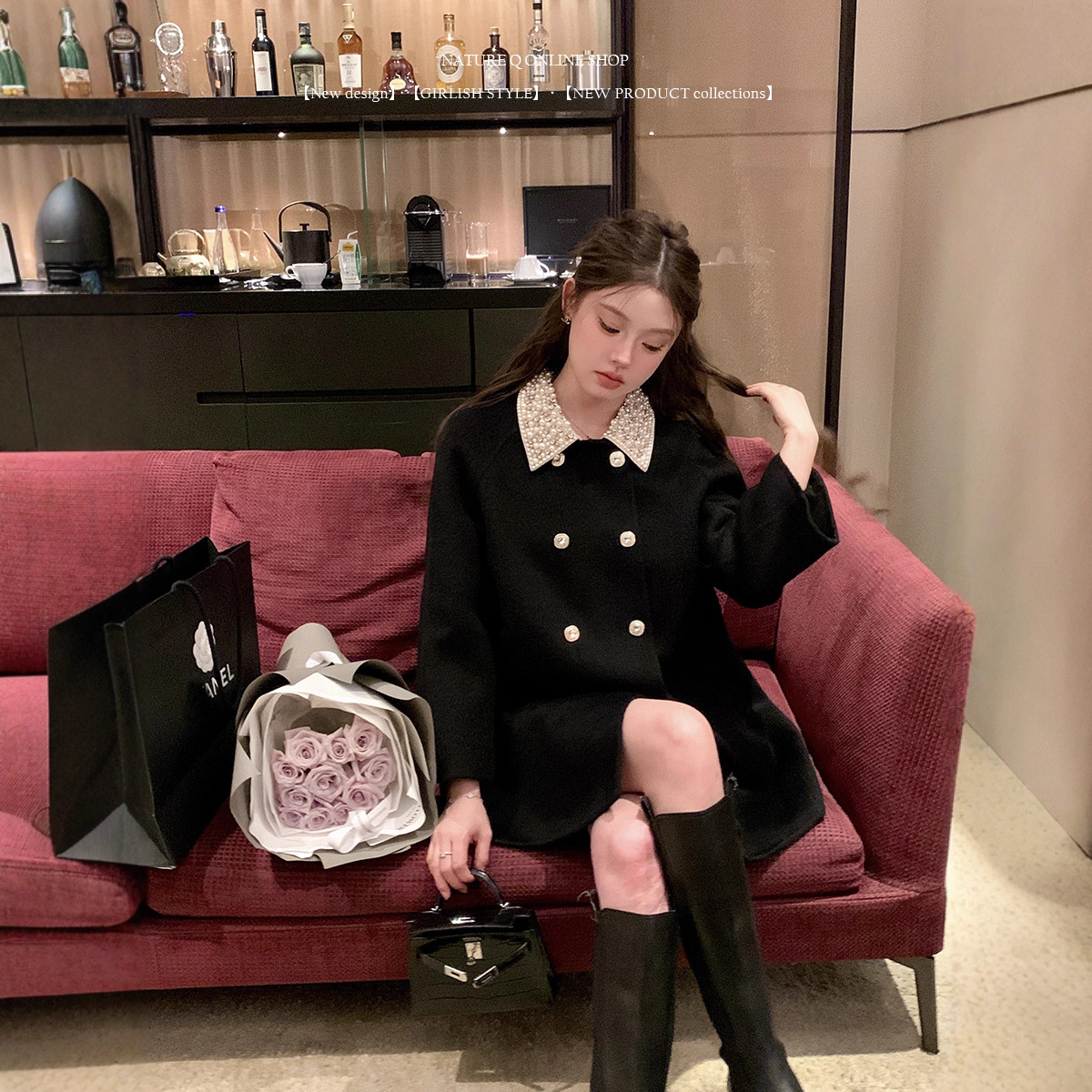 2025年 miu系千金风两穿双面呢 1oo羊毛黑色大衣女感毛呢外套