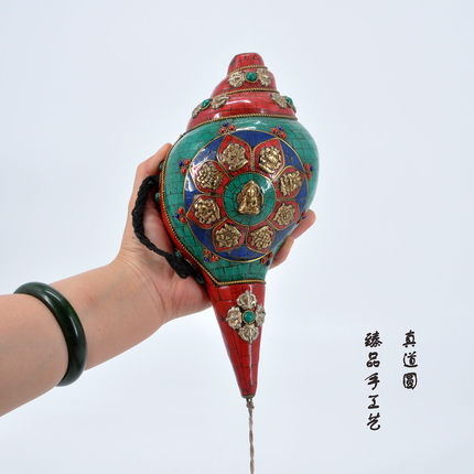 印度螺 尼泊尔手工 镶嵌工艺 藏银海螺 法音螺 左旋 精美右旋法螺