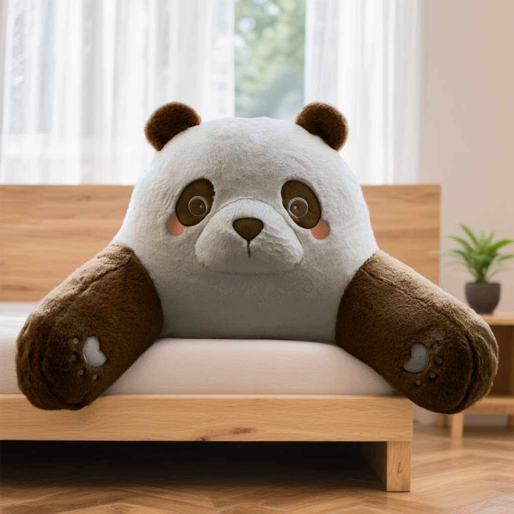 动物熊猫可拆洗客厅沙发床头靠垫护腰儿童兔毛绒靠垫午睡毛绒抱枕