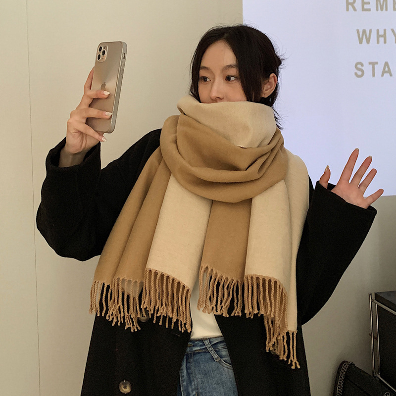好品质双面纯色围巾女冬季百搭简
