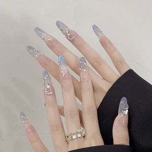 纯手工儿童美甲穿戴甲2026新款高级感猫眼冰川雨蝶中长款指甲贴片