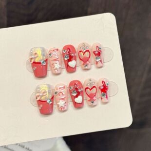 纯手工穿戴甲2026年新款【电玩太妹】纯手工穿戴甲高级灰手绘甜酷