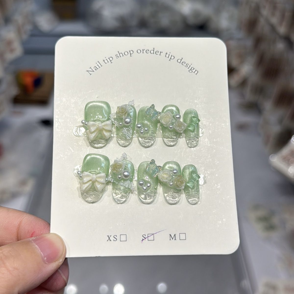 手工儿童美甲穿戴甲2026新款薄荷绿色蝴蝶中长款学生女孩指甲贴片