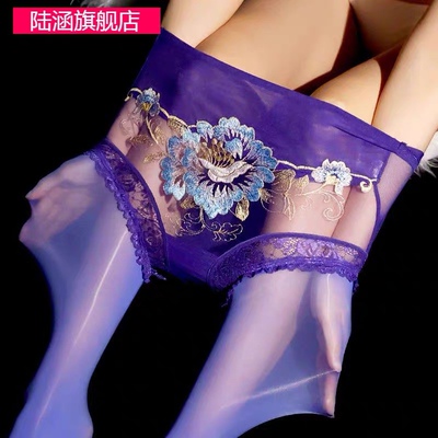蕾丝绣花内裤丝袜一体连裤8D超薄性感油亮912针马油袜开档丝袜