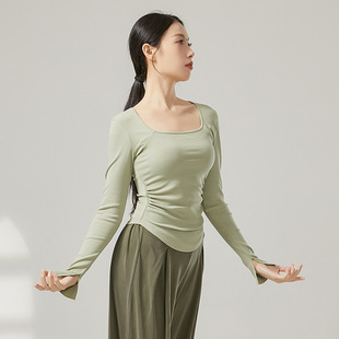 古典舞修身长袖舞蹈服现代舞针织方领上衣练功服女成人形体服秋