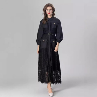 单排扣腰带蕾丝长款 Sera轻奢2025年秋季 翻领灯笼鬼长袖 女装 新款