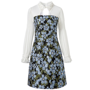 长袖 翻领宫廷风网纱镶钻刺绣花女装 2021秋冬新款 Sera轻奢L6316