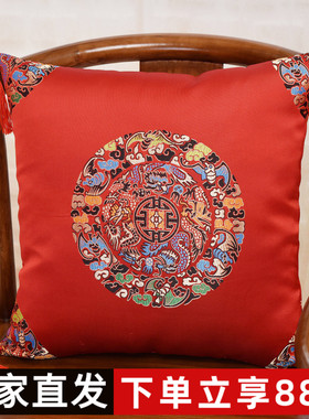 新中式抱枕红色喜庆结婚用红木沙发靠垫腰枕古典靠枕床头大号靠背