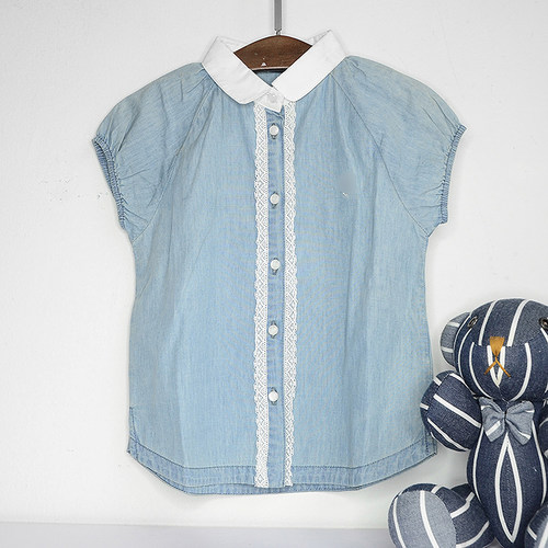 新品卡系列女童装时尚牛仔短袖衬衫K1322A119