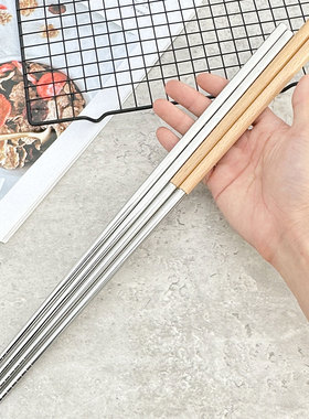304不锈钢加长筷子耐高温炸东西油条捞面火锅公筷家用防烫滑39cm