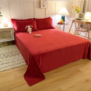酒红色加厚水晶绒床单单件中国红深红色冬季牛奶绒法兰绒被单单人