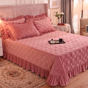 加厚冬季保暖床盖单件豆沙粉色夹棉水晶绒牛奶绒床单1.21.51.8米
