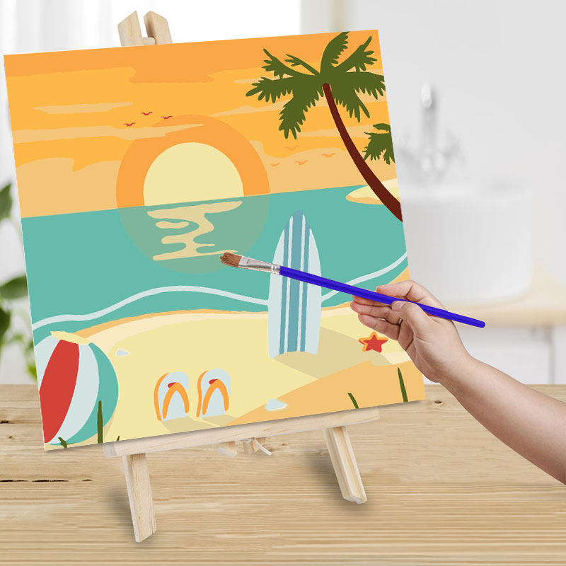 diy数字油彩画手工儿童充填色治愈定制卡通小尺寸水彩装饰画海滩