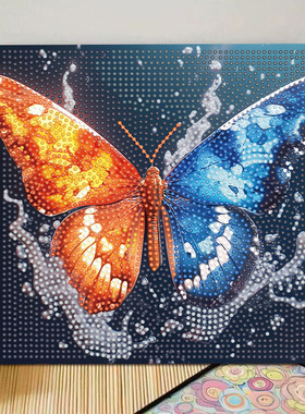 五彩蝴蝶diy钻石画手工儿童粘贴画带框满钻圆钻桌面摆画