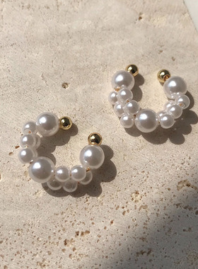 白大婶156几何c形小珍珠无痛耳骨夹气质小巧超仙耳夹耳环无耳洞女