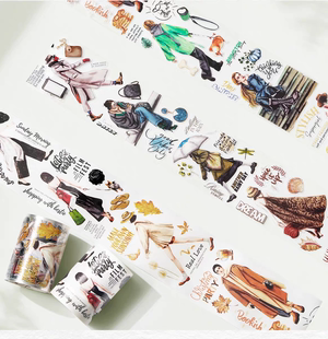 现货分装 WT原创胶带 唯美女孩合集 PET手帐百搭胶带