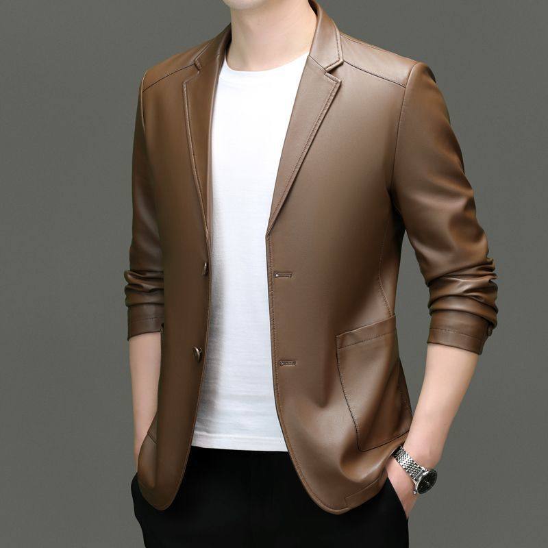 品牌春秋新款海宁皮衣男士西服中青年绵羊皮夹克西装修身外套薄款,男装,休闲西服,淘宝优惠券,粉丝福利购,淘宝优惠卷