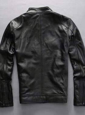 外贸潮流机车皮衣男士青年皮夹克男修身韩版薄款外套立领扣子