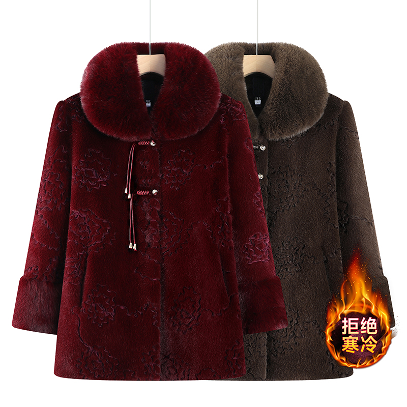 奶奶冬季加绒加厚水貂绒妈妈大衣