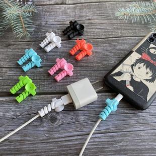 吸盘式数据线保护套新款螺旋硅胶苹果安卓充电USB防断裂固定