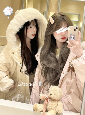 DOLL原创 【冬日初雪】中长款毛领棉服女冬季新抽绳修身保暖外套