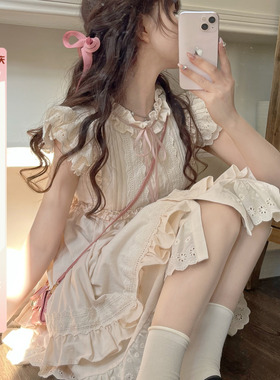 DOLL原创 【纯爱恋曲】小飞袖连衣裙女夏季新款木耳边显瘦裙子