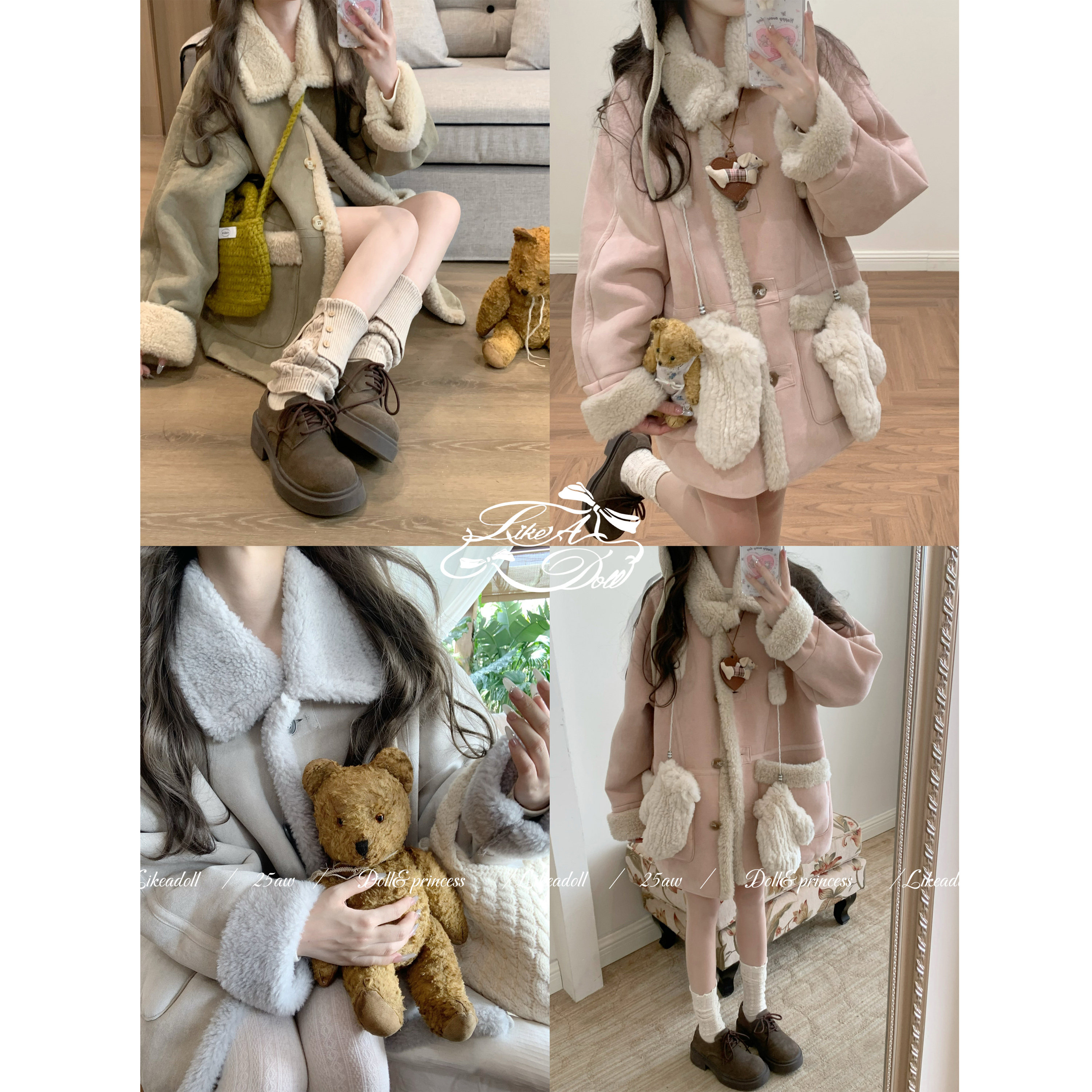 DOLL原创-冬日雪信-三色麂皮绒外套冬季新款百搭宽松加厚保暖上衣