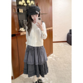 DOLL原创 少女格物志 格子灰色拼接半身长裙学院风蝴蝶结a字裙