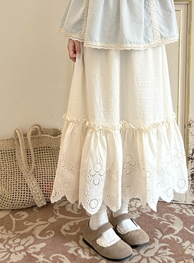 DOLL原创【甜甜白云】白色半身裙夏季高腰A字裙百搭显瘦中长裙