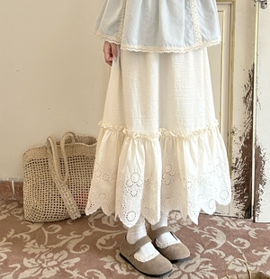 高腰A字裙百搭显瘦中长裙 白色半身裙夏季 DOLL原创 甜甜白云