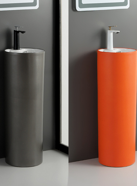 小户型立柱盆圆形迷你洗手盆黑绿橙色陶瓷洗手台卫生间立式洗脸盆