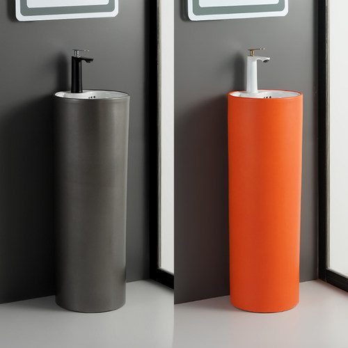 北欧枪灰色立柱盆陶瓷黑色洗手盆