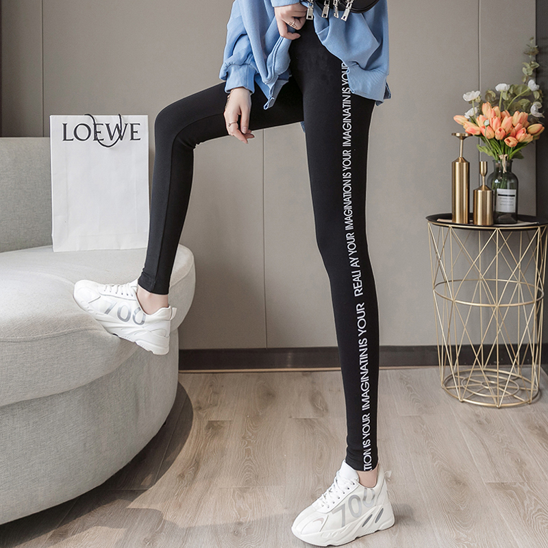 ins韩版纯棉打底裤女外穿字母中腰紧身裤薄款弹力秋裤百搭小脚裤