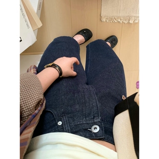 XFYSTYLE_防褪色牛仔弯刀裤女九分小个子高腰宽松复古阔腿长裤