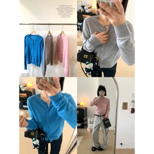 外套女25春韩系软糯百搭上衣 XFYSTYLE_全羊毛圆领单排扣针织开衫