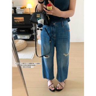 XFYSTYLE_天丝莫代尔破洞牛仔裤女25夏季薄款显瘦宽松九分直筒裤