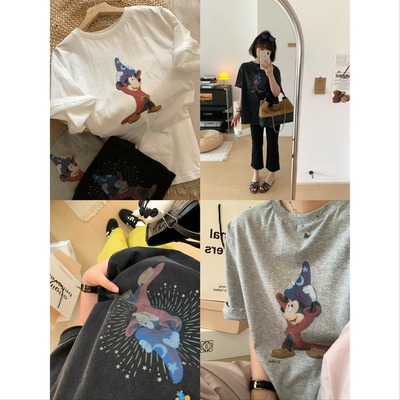 复古做旧魔法米奇宽松短袖T恤女