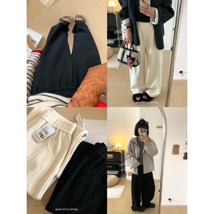XFYSTYLE_醋酸羊毛垂感显瘦弯刀休闲裤女2025冬高腰宽松直筒长裤
