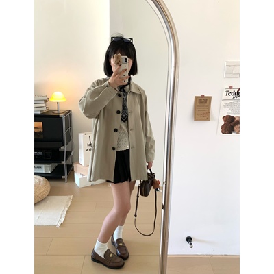 翻领小个子中长款风衣韩系初秋