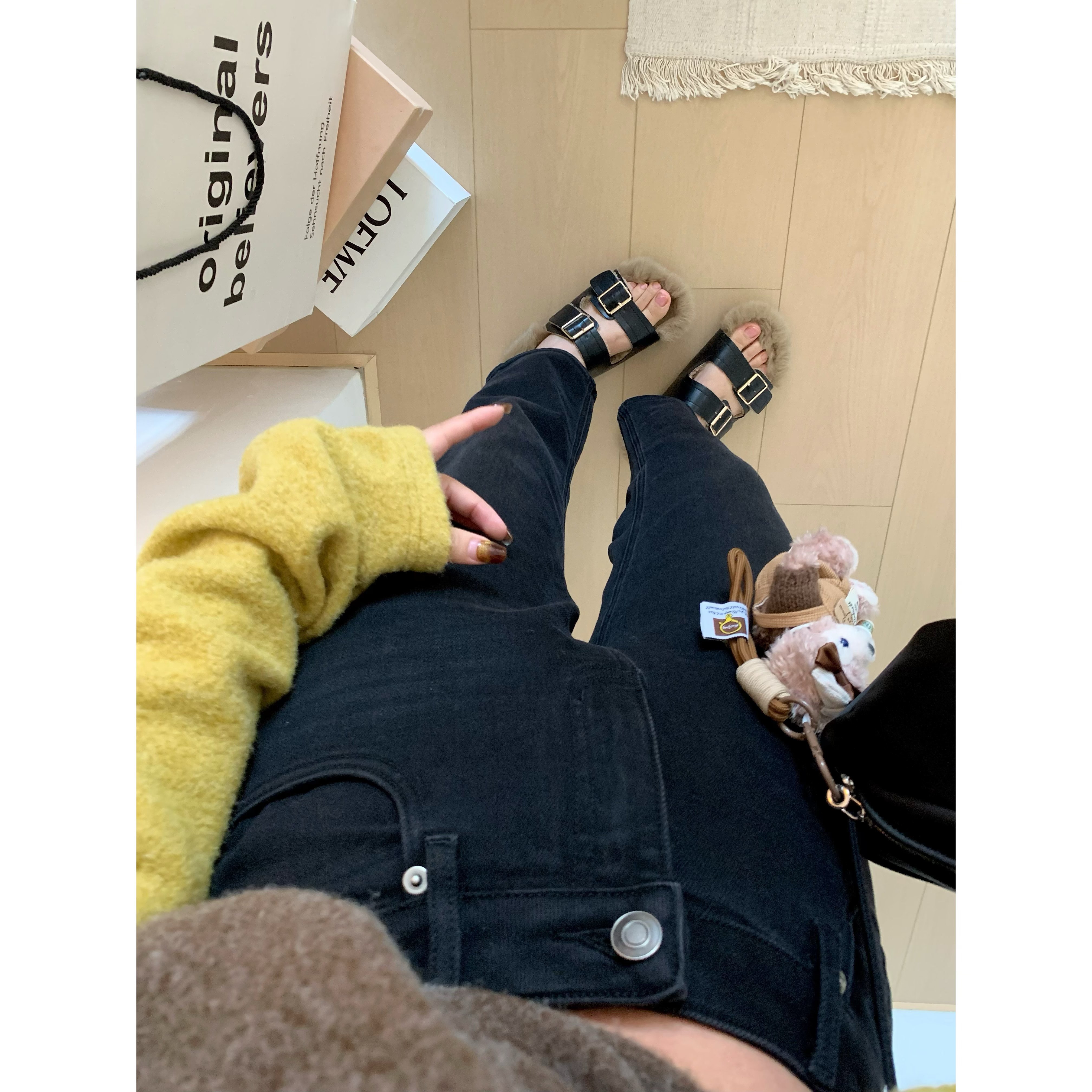 四面弹高腰显瘦小直筒修身牛仔裤