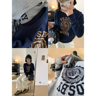 XFYSTYLE_双面提花加厚长袖 针织棉卫衣女秋冬学院风减龄休闲上衣