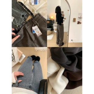 XFYSTYLE_醋酸羊毛花纱休闲西装裤女冬暖绒直筒显瘦宽松垂感长裤