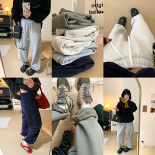 XFYSTYLE_高克重加绒保暖休闲卫裤女冬宽松直筒抽绳束脚运动长裤