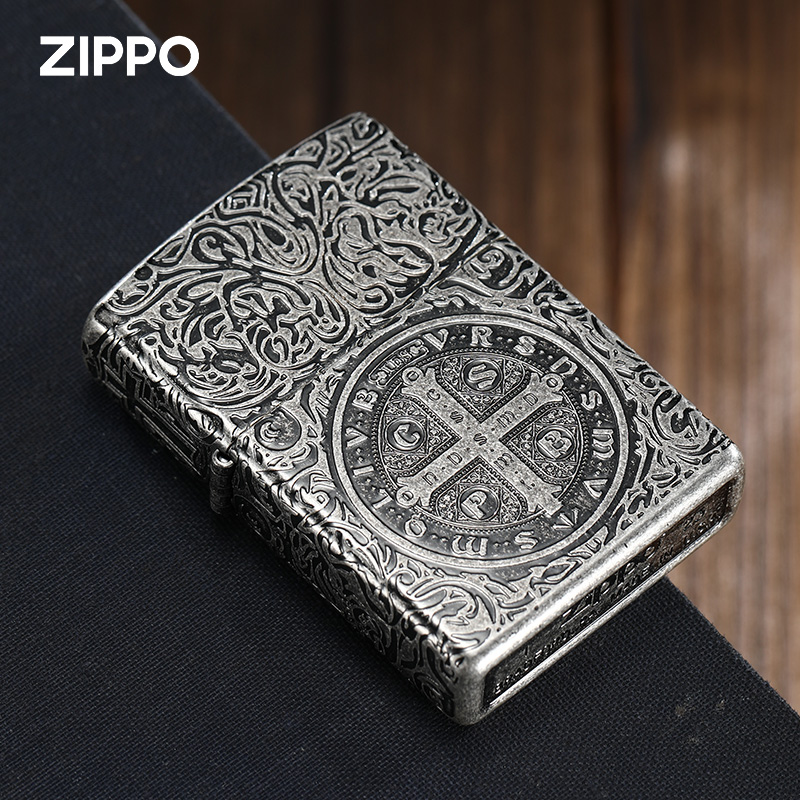 zippo打火机正品古银康斯坦丁牧师镀银雕刻防风煤油送男朋友礼物