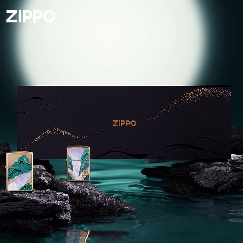 zippo官方正品神韵山水镀金陶瓷摆件打火机东方韵味节日送礼佳品