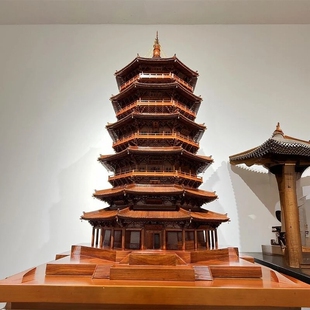 中式木雕古建筑模型应县木塔释迦塔摆件工艺品礼品书房
