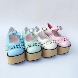an*tai*na* 爱心按扣荷叶藕叶边米色底日系松糕厚底鞋摇马鞋9238