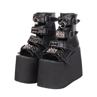 L344 饰松糕厚底底大短靴凉鞋 普普家2025新品 朋克PUNK露趾皮带扣装