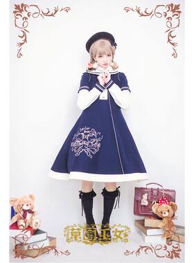 草莓巫女 现货冬季新年春节Lolita秋冬小熊毛呢刺绣大衣