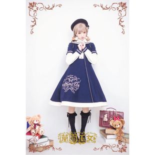 草莓巫女 现货冬季新年春节Lolita秋冬小熊毛呢刺绣大衣